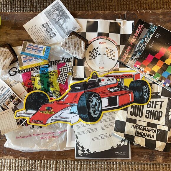 Vintage 80s Indy 500 Souvenir Lot Tickets Pennant Programs Coin Purses 3+ LBs - Picture 2 of 11